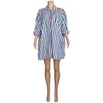 Sézane  Maxine Oversized Shirt Dress, Ecru Blue Stripes, FR46/US14 Photo 14
