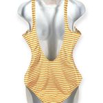 Gap | XL | Yellow & Cream Striped Lace-Up Front Deep-V Back One Piece Swimsuit Photo 3