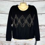 Democracy NWT Size M Black - Rhinestone Fringe Trim Long Sleeve Sweater Top Photo 0