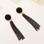 Women's Long Metal Chain Tassel Dangle Drop Earrings Black Photo 2