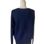 EXPRESS NWT  Navy Blue  “PARIS” Sweater Pink Fuzzy Letters Cozy Knit Pullover L Photo 5