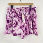BCBGeneration NEW Purple Tie Dye Shorts Large Smocked Waist Flounce High Waist Photo 2