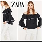 ZARA  Poplin Ruffle off the shoulder top size small Photo 1
