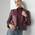 White House | Black Market WHBM Jacket NWT Faux Leather Double Breasted Windsor Wine Chic Glam Vegan Crop M Photo 2