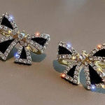 Black and Gold Rhinestone Bow Earrings Photo 0