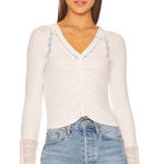 Free People  Wear Me Out Thermal Mesh Long Sleeve Ruched Top in White Sz M‎ Photo 0