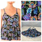 Swim Solutions Tankini Top Swimsuit size 10 Boho Paisley V Neck Underwire NEW Blue Photo 1
