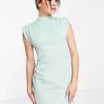 ASOS DESIGN structured mini dress with shoulder pads in sage green size 4 Photo 1