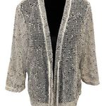 Onque Casuals Black White Coastal Beach Lagenlook Crochet Knit Net Cardigan Top Size XL Photo 0