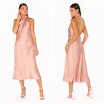 Show Me Your Mumu Jasmine Halter Midi Dress In Rose Gold Luxe Satin Photo 1