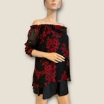 Nine West Top, Black,red print, elastic neckline could wear off shoulder S NWT Photo 1