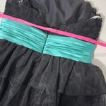 David's Bridal  Black Teal Strapless Tiered Ruffle Sequin Dress Size 12 Photo 6