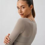 BERLOOK Khaki Cut Out Long Sleeve Light Support Top ONLY 75 Silver Photo 3