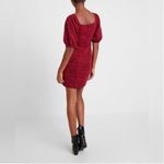 Free People  Sunset Mini Dress L NWT Red Multi Print Puff Sleeve Bodycon Stretch Photo 9