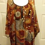 Maggie Barnes Maggie Burns Plus Size 5X Abstract Print Button Front Tunic Top Orange Brown Photo 0