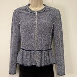 Rebecca Taylor Tweed Peplum Jacket Size 2 Blue Frayed Hem Preppy Classic Chic Photo 3