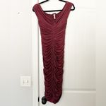 House Of CB  London Tiggy Wine Off Shoulder Ruched Front Bardot Dress Photo 9