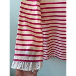 Talbots Pink Cream Striped Mock Neck Long Sleeve Top Heart Patch Eyelet Trim LP Photo 2