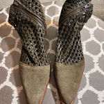 Free People  Suede Leather Boots Olive Woven Ankle Boots side zip US 8-8.5 EU 39 Photo 0