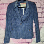 Anthropologie  CARTONNIER BLUE WHITE LINEN BLEND BUTTON FRONT LIGHTWEIGHT BLAZER Photo 0