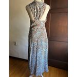ZARA | Baby Blue and Brown Zebra V Neck Cocktail Dress with Slit | Size Small Photo 4