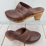 UGG  Vivica Genuine Leather Wood Sole Platform Clogs with Studs Sheepskin Lined Photo 1