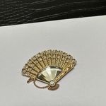 Swavorski Swarovski (Swan Signed) Gold Tone Crystal Fan Mirror Brooch Pin Photo 0