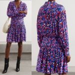 $495 Derek Lam 10 Crosby 8 Valou Mini Dress Pleated Floral Sheer Chiffon Pleats Blue Photo 1