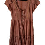 Showpo Dress Festival Small Pink Mauve Boho Flutter Sleeve Lace Up Mini Casual Photo 0