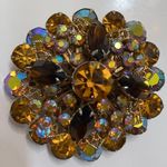 Vintage Brown And Aurora Borealis Rhinestone Brooch Photo 2