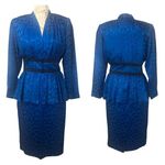 Vintage Silk Studio Blue & Black polkadot fitted waist top & skirt size 12 Photo 1