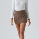 Halara  Brown High Waisted 2-in-1 A Line Mini Corduroy Casual Skirt Skort SMALL Photo 6