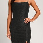 Lulus  Metallic Bodycon Mini Dress Small Black Silver Glitter Sparkle Party‎ NYE Photo 0