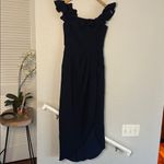 XScape Navy Blue Ruffle Off Shoulder Maxi Dress Formal Tulip Hem Event Wedding Photo 6