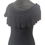 Anthropologie Off Shoulder Ruffle Knit Top Sweater Blouse Coquette Navy Small Photo 0