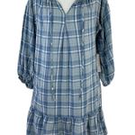 Max Studio New  Plaid Ruffle Hem Balloon Sleeve Babydoll Dress Blue Photo 0