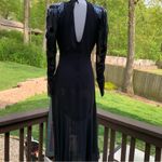 Casadei  c1982 Black Long Sleeve V Neck Beaded Shoulder Dress SZ 6/8 Vintage Photo 5