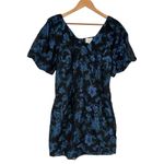 Adelyn Rae  Floral Print Jacquard V-Neck Puff Sleeve Sheath Dress Teal Medium Photo 1