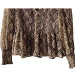ZARA  Smock Ruffle Snake Print VNeck Sheer Blouse Long Sleeve S Brown Cream #3049 Photo 2