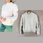 Skies Are Blue  Beige Mock Sweater with Crochet Sleeves MEDIUM Photo 1