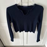 Brandy Melville Rib Crop Long Sleeve Sweater Top Navy Blue Photo 6