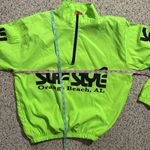 Vintage Surf Style Pullover Quarter Zip Windbreaker Neon Green Black Size Large Yellow Photo 8