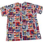 Peaches Uniform Womens Large Cat Patriotic Print Scrub Top Nurse Healthcare Red Photo 8