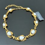 Trifari  Signed School Of Fish Goldtone Milk Glass Fish Link Statement Necklace Photo 3