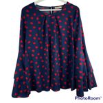 And The Why Size M Blouse Navy Red Hearts Long Double Bell Sleeve Top Valentine Photo 1