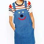 Lazy Oaf  Pinafore Dungaree Dress With Face Apliquet L Photo 0