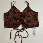 Cider  Boho Patchwork Lace-Up Crop Top Brown Rust Size L NWT Photo 0