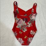 Nine West Red Floral One Piece V-Neck Swimsuit Size S Photo 5
