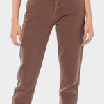 Edikted  Brown Button Fly Straight Leg Jeans Raw‎ Hem Size Large Streetwear Photo 0