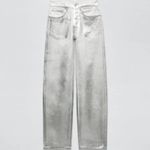 ZARA  Silver Coated Mid Rise Straight Leg Jeans Bloggers Fave 9632/066 Size 6 NWT Photo 4